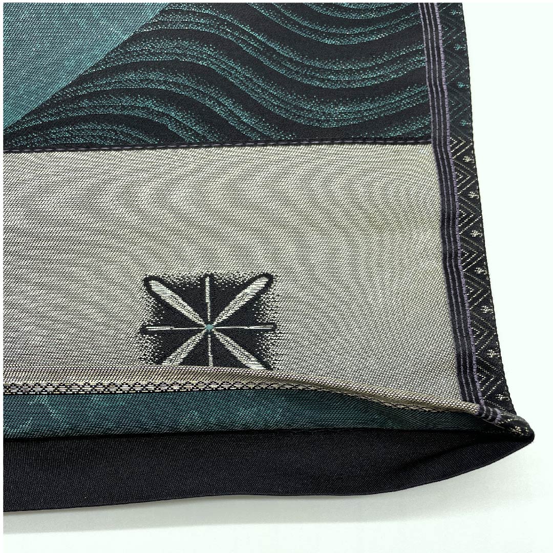 Fukuro Obi Deep Indigo Checkered Pattern Star Wave Length 427cm Pure Silk A Rank Six-way Semi-formal Green 1123009003319