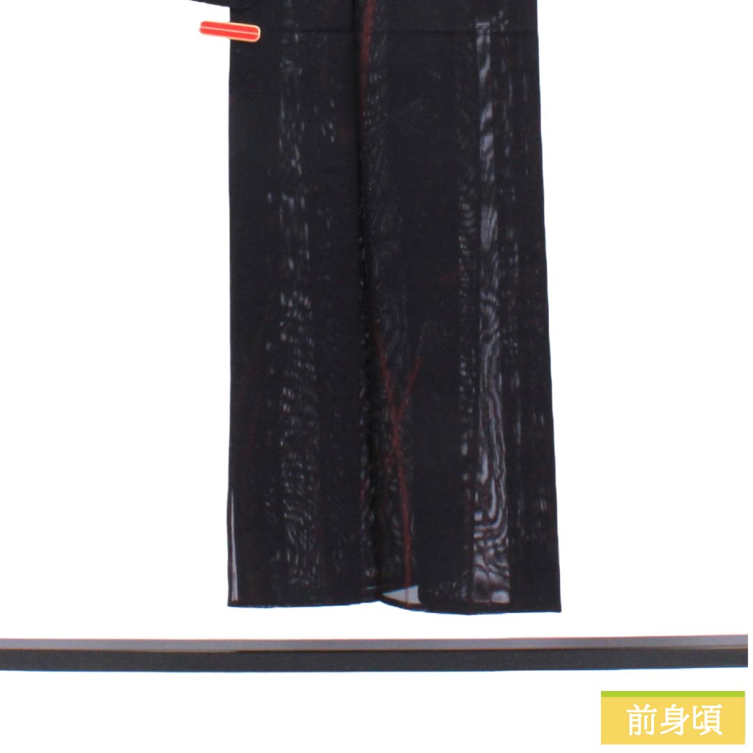 夏物 正絹 お召 Sランク 身丈147.5cm 裄丈63cm 紫黒色(しこくしょく) 紋紗 抽象模様 紗 紫系 1132004412120