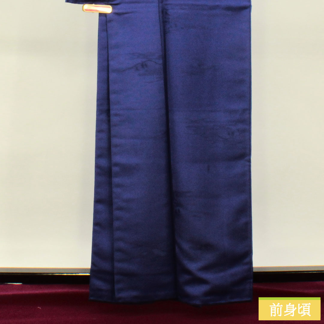 Plain color, polyester, length 162.5cm, sleeve length 64.5cm, bellflower color, washable kimono, lined, S rank, navy blue, 1114001242418