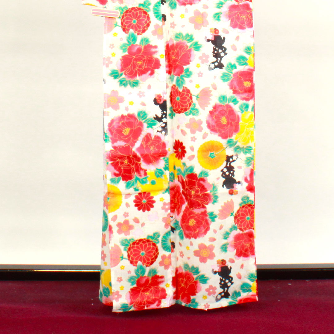 Yukata Disney Minnie Mouse Peony Cherry Blossom Chrysanthemum Cotton S Rank Single Layer Length 162cm Sleeve Length 65.5cm White 1118003902411