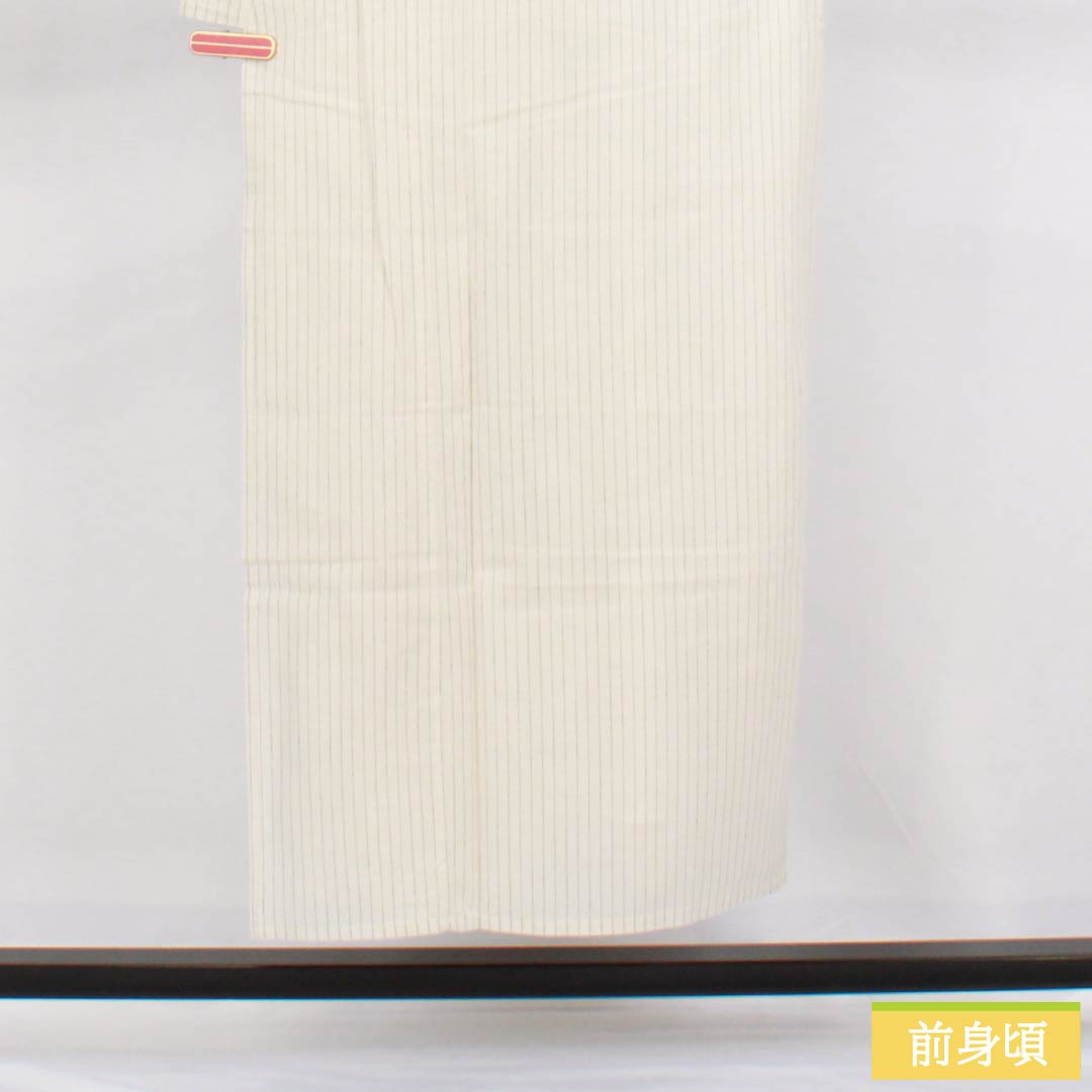 メンズ浴衣 木綿 身丈149.5cm 裄丈73.5cm 白土色(しらつちいろ) 縞 Sランク 単衣 白系 1138000062411