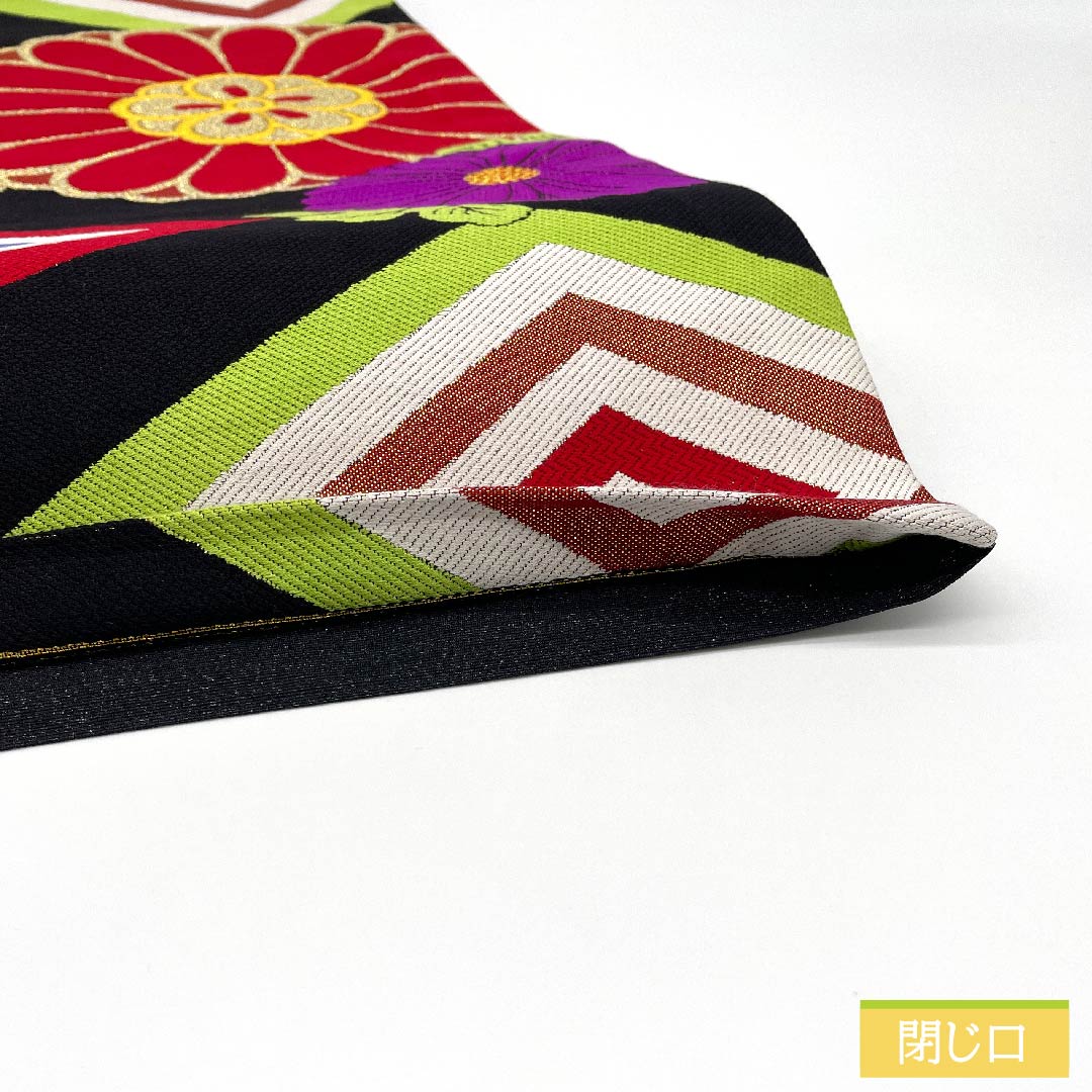 Fukuro Obi, Pure Silk, Black, Diamond, Chrysanthemum, Length 440cm, A Rank, Six-way, Formal, Black, 1123011633310