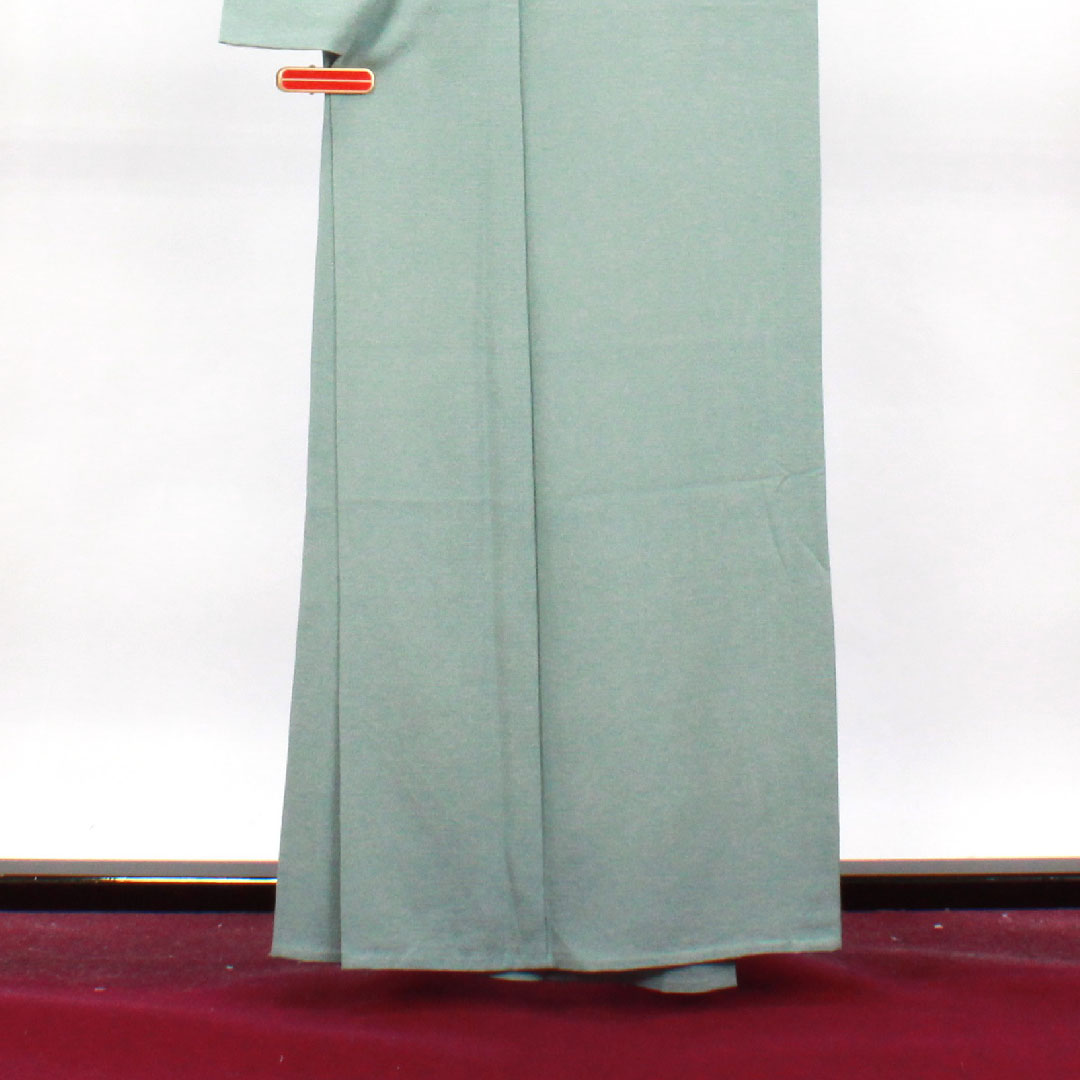 夏物 正絹 小紋 身丈160cm 裄丈65cm 浅葱鼠色(あさぎねずいろ) 江戸小紋 無形文化財伊勢型 錐彫憲雲鮫 絽 Sランク 緑系 1132001452419