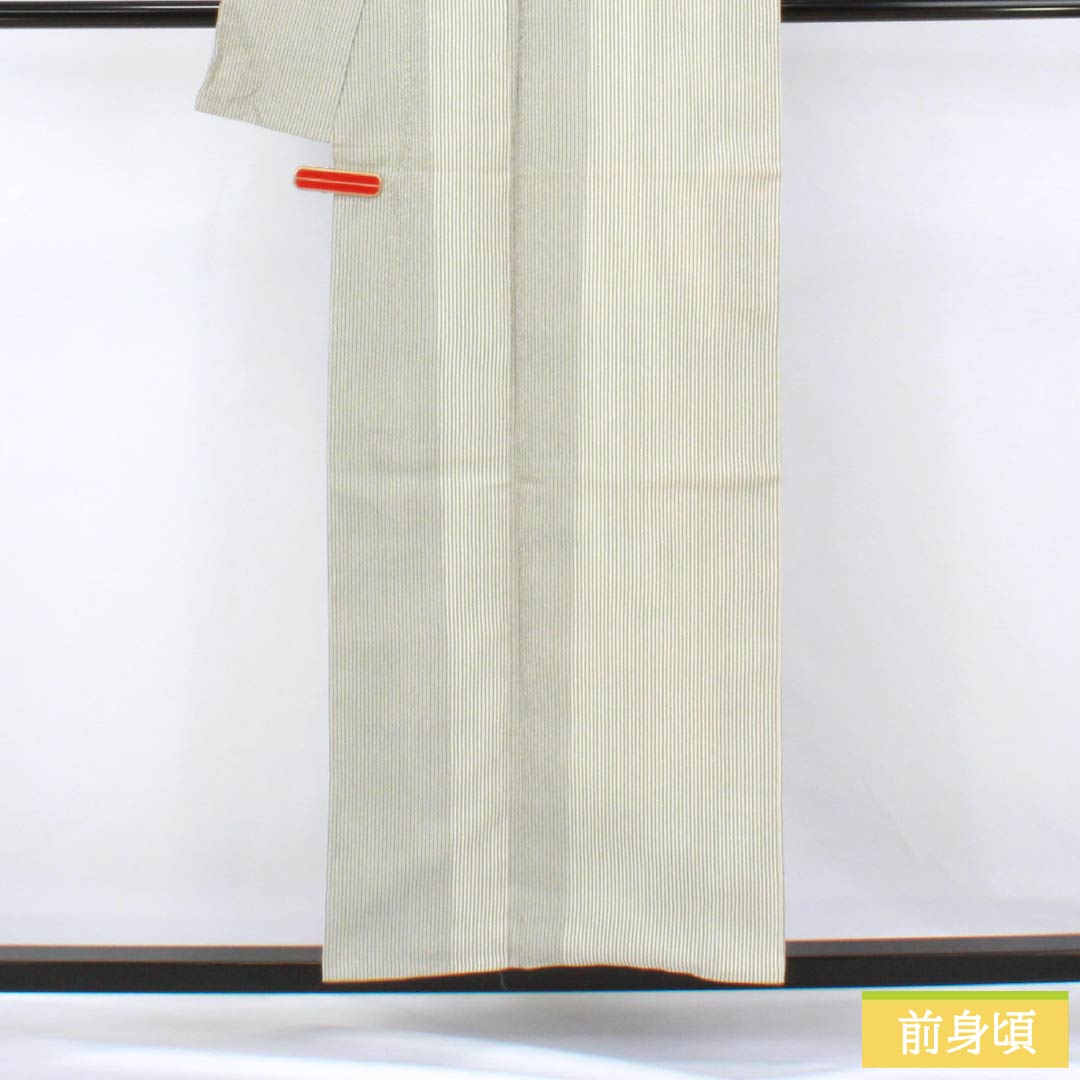 紬 正絹 Aランク 身丈154cm 裄丈62cm 乳白色(にゅうはくしょく) 塩沢紬 縞 袷 白系 1116004573211
