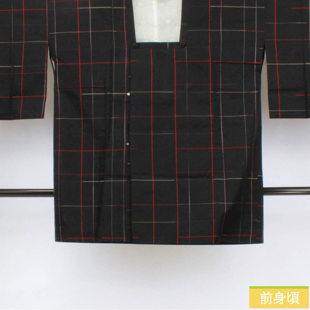 Michiyuki Coat, Polyester, S Rank, Length 84cm, Sleeve Length 65cm, Check Pattern, Single-Layer, Black, 1117001342910