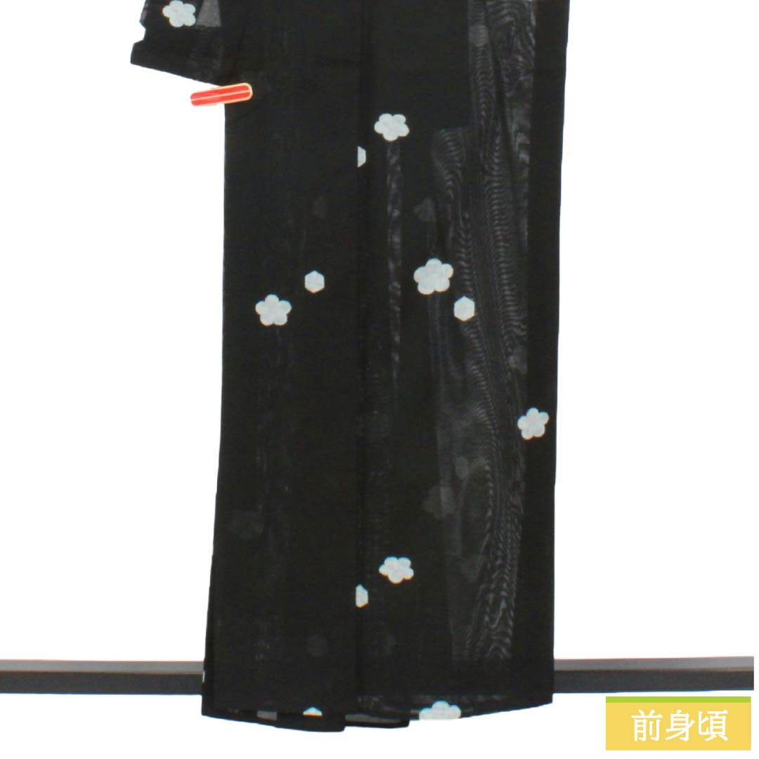 夏物 ポリエステル 小紋 Bランク 身丈159cm 裄丈67cm 花柄 絽 黒系 1132004604310