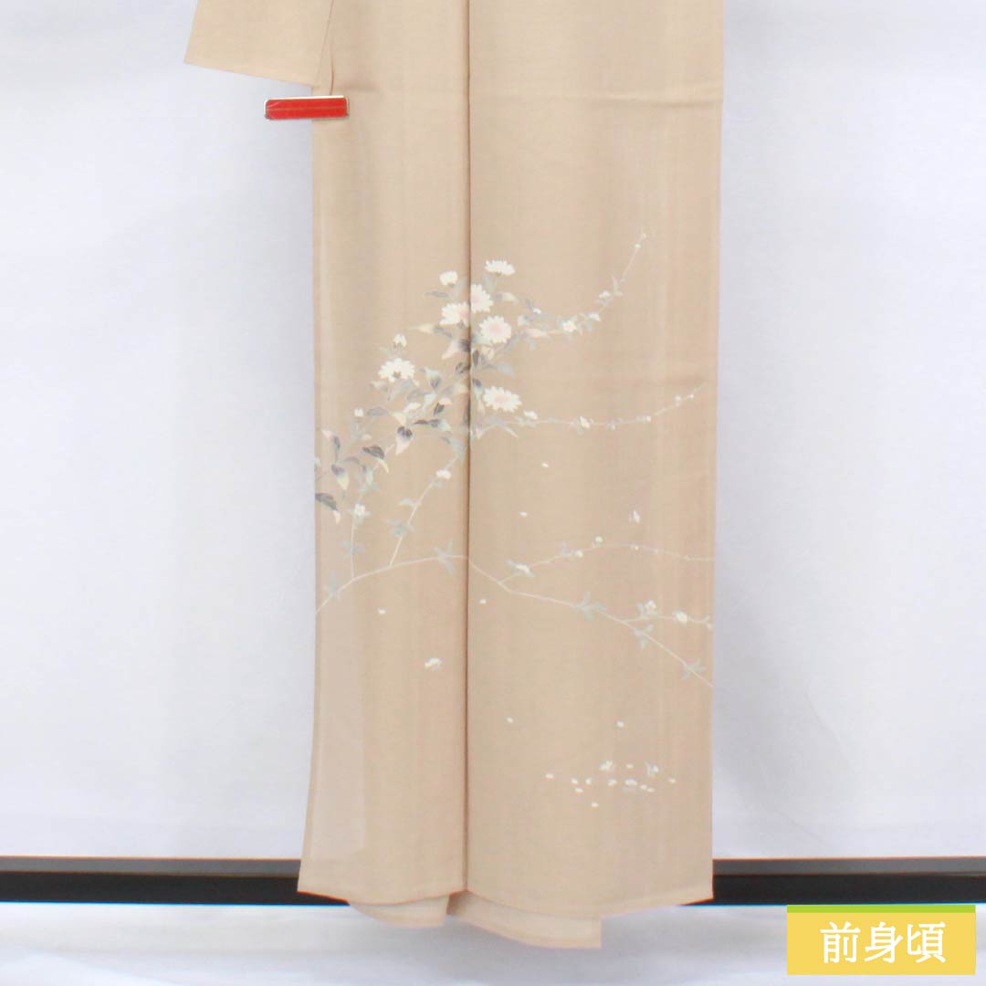 夏物 正絹 付下げ 身丈157cm 裄丈63cm 薄香色(うすこういろ) 草花模様 京友禅 絽 Sランク ベージュ系 1132002752325