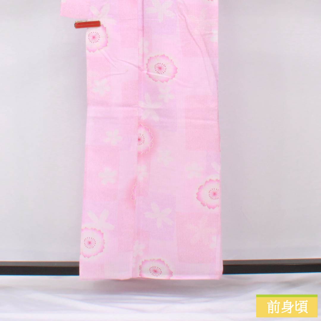 浴衣 木綿 身丈159cm 裄丈65.5cm Bランク 単衣 ピンク系 唐棣色(にわうめいろ) 八重桜 1118006074313