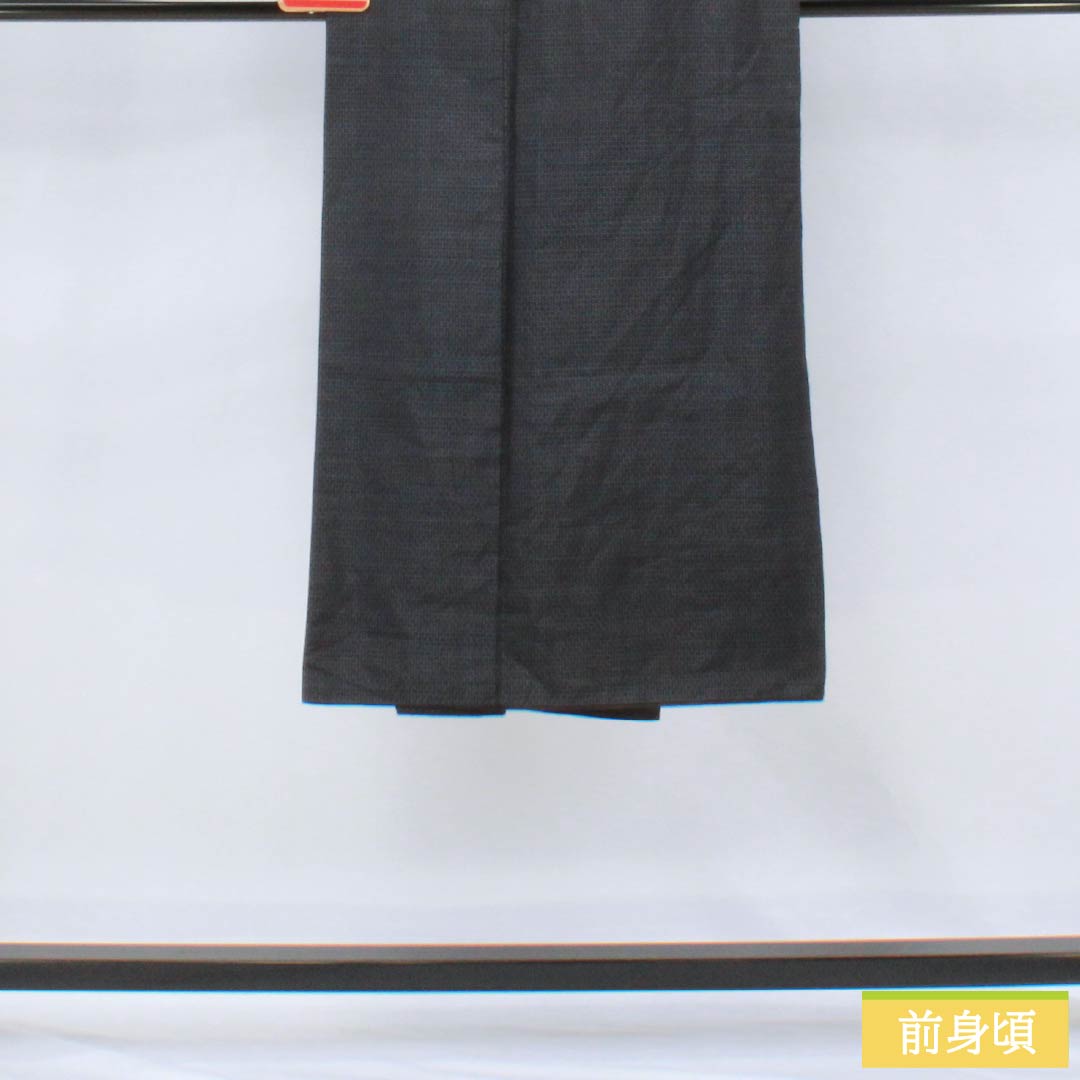 Men's silk S-rank kimono, length 130cm, sleeve length 67cm, betel nut black (Binrou Jiguroiro) Oshima Tsumugi with geometric patterns, lined, navy blue, product number 1119001312318
