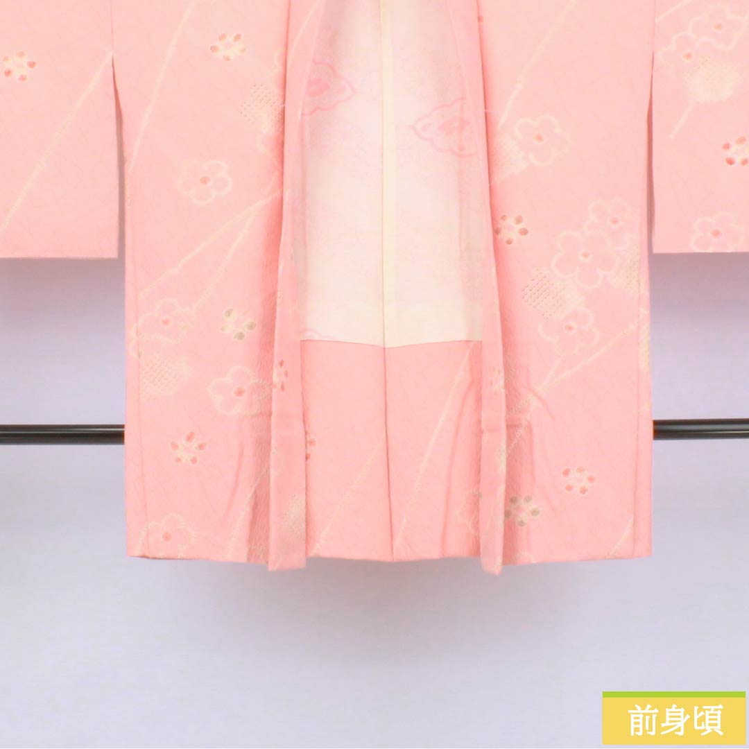 Haori (Japanese traditional kimono jacket) made of pure silk, S-rank, length 84cm, sleeve length 66cm, Shinonome-iro (Shinonome-iro) color, floral design, lined, pink, with basting thread, product number 1117001332913
