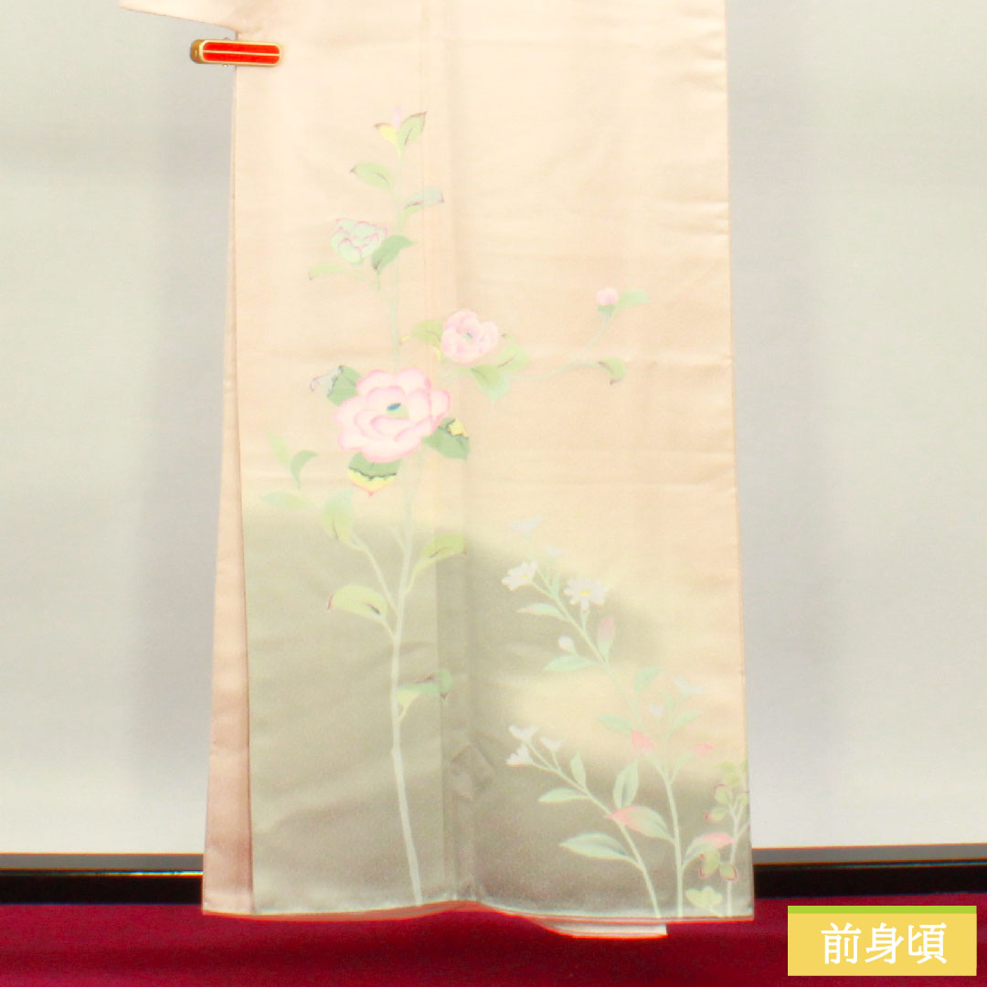 訪問着 正絹 袷 身丈158.5cm 裄丈64.5cm 薄桜色(うすざくらいろ) 京友禅 草花模様 Aランク ピンク系 1112004373313