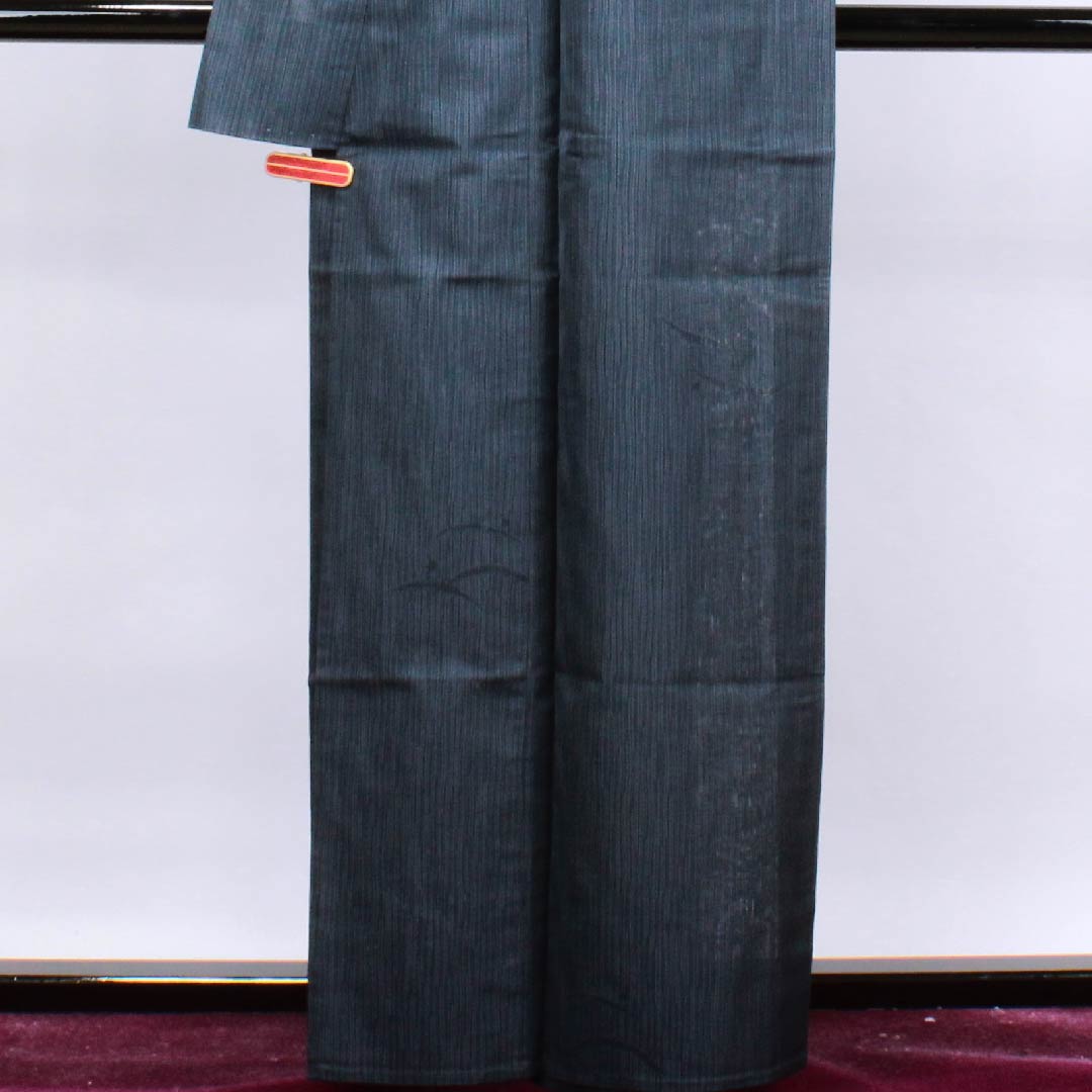 夏物 正絹 小紋 身丈162.5cm 裄丈65cm 錫紵色(しゃくじょいろ) 露芝 紗 Aランク 紺系 1132000193418