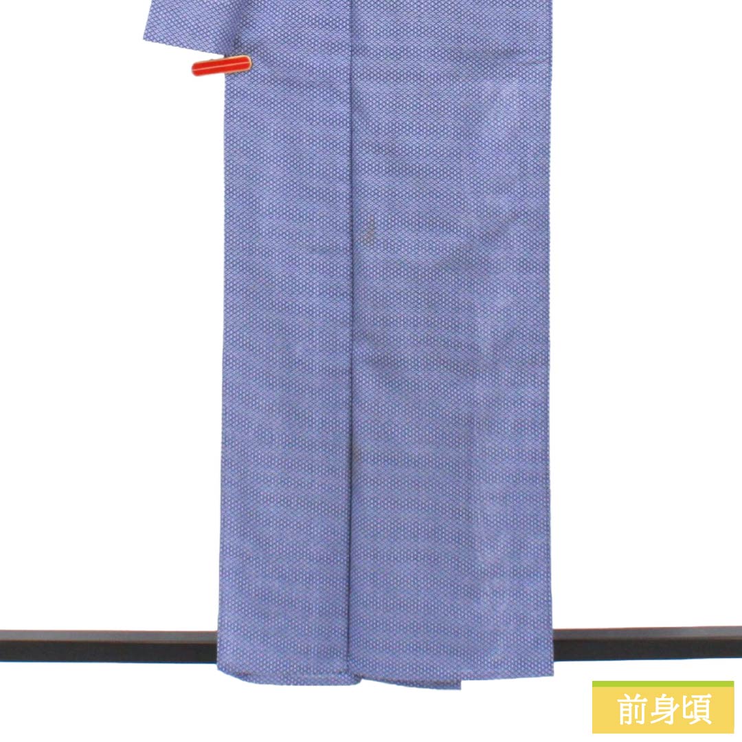 夏物 ポリエステル 小紋 Aランク 身丈158cm 裄丈65cm 濃桔梗色(こいききょういろ) 花菱 洗える着物 絽 紺系 1132003333318