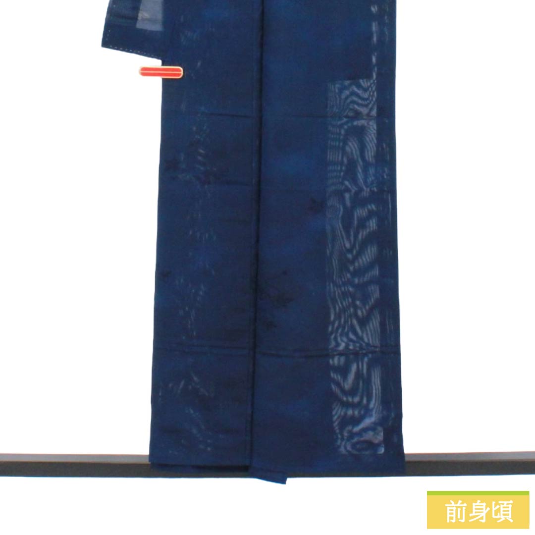 夏物 正絹 色無地 Aランク 身丈155cm 裄丈64cm 紺色(こんいろ) 花筏 紋紗 紗 紺系 1132003783318