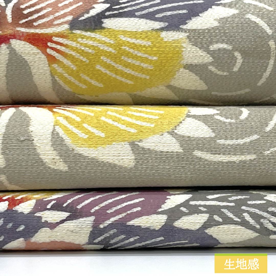 Nagoya Obi, Pure Silk, Grade B, Silk Gray, Bingata-style Stencil Dyeing, Peony Design, Length 347cm, Six-fold, Casual, Gray, Product Number 1124010484322, Nagoya Style