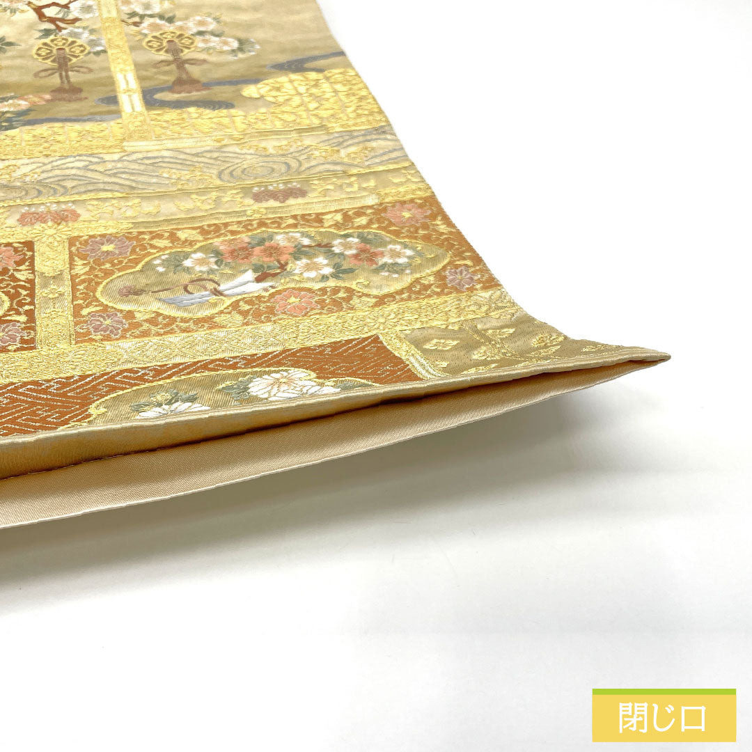 A-Rank Pure Silk Fukuro Obi (Sash) from the Ninomaru Palace of Nijo Castle, Nishijin-ori Weave, Formal Kimono Obi, 428cm Long, Six-Ply, Gold, Item Number 1123017173321