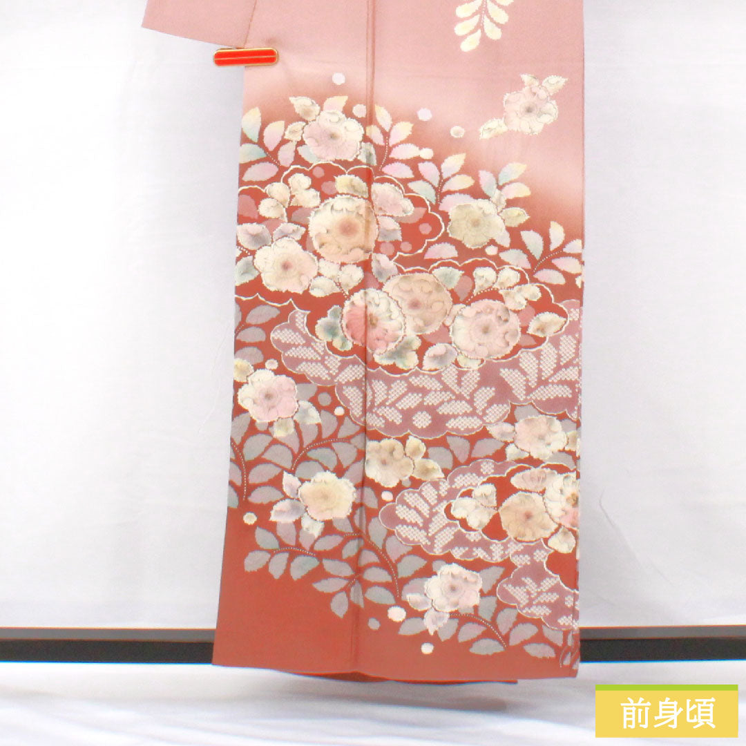 Homongi, pure silk, lined, length 157.5cm, sleeve length 66.5cm, crimson grey, Tsujigahana, made by Kiriya Suizan Kobo, A rank, purple, 1112005813320