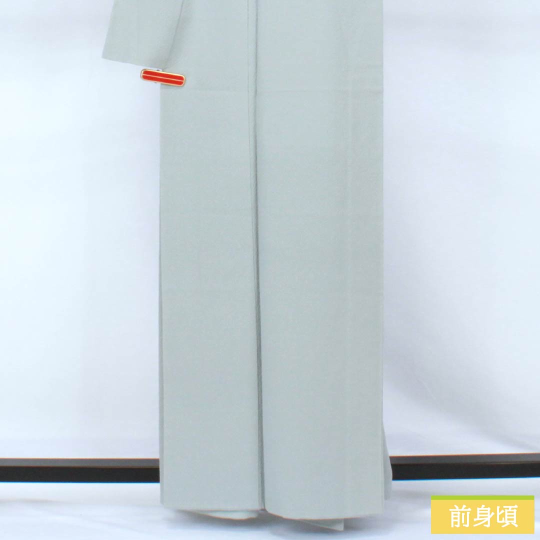 Plain color kimono, pure silk, S rank, length 160.5cm, sleeve-to-sleeve 64cm, sky blue gray, one family crest (gosan-no-kiri), plain, lined, light blue family, 1114002682424