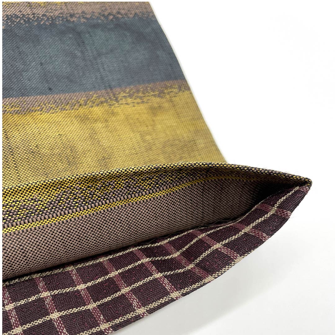 Fukuro Obi, Lacquer Foil, Horizontal Stripes, Line Pattern, Checkered, Length 440cm, Pure Silk, A Rank, Six-Ply, Casual, Gradient Style, 1123005563399