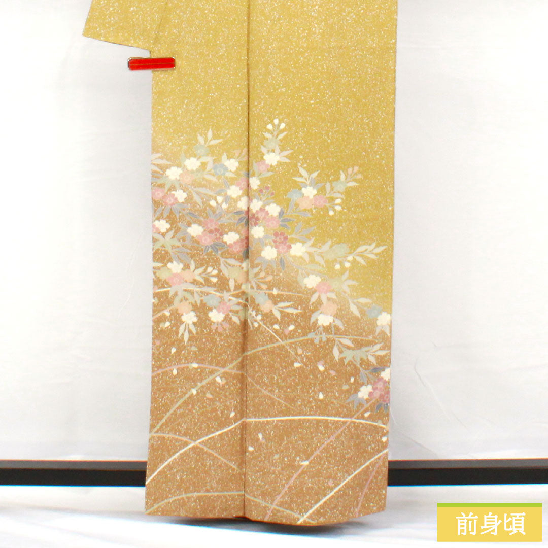 訪問着 正絹 袷 身丈160.5cm 裄丈65.5cm 梨子色(なしいろ) 京友禅 タタキ染 桜 Sランク 黄系 1112005622423