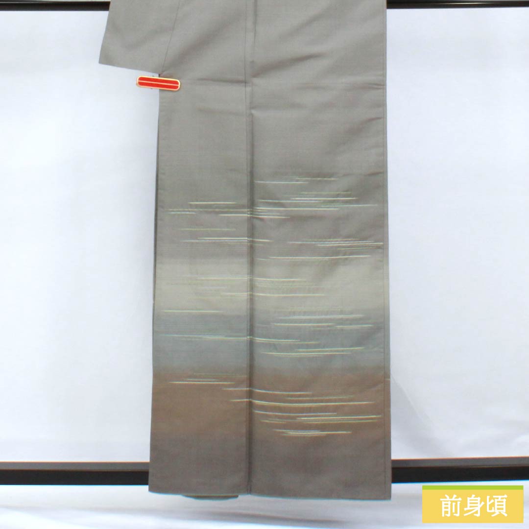 Homongi (visiting kimono) made of pure silk, S-rank, lined, length 158cm, sleeve length 65cm, natural gray (sunetsuiro) Hakusan Tsumugi silk with pearl-tone stitching and gray accents. Product code: 1112006112322