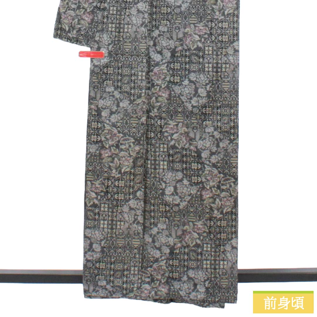 紬 正絹 Aランク 身丈162cm 裄丈63cm 燻銀色(いぶしぎんいろ) 村山大島 抽象模様 袷 グレー系 1116005273422