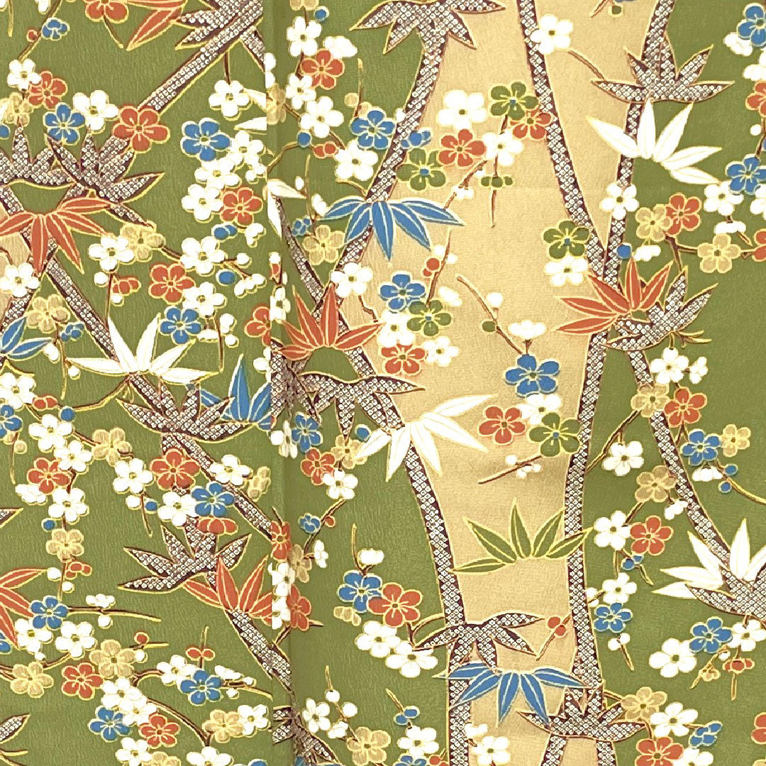 Small pattern, Length 164cm, Sleeve length 66.5cm, Lined, Willow brown, Washable kimono, Bamboo, Plum, Polyester, S rank, Green, 1115002552419