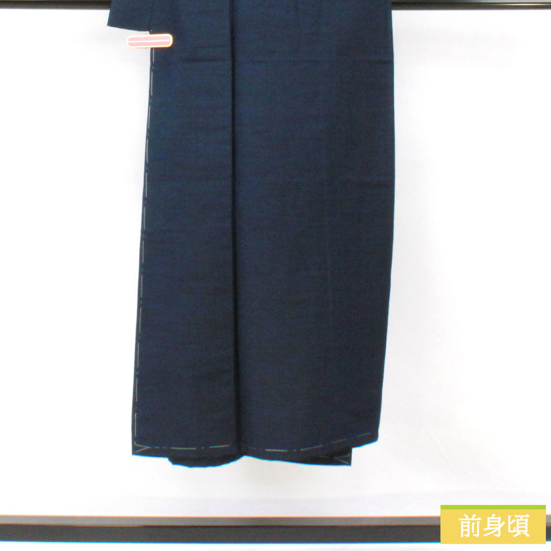 男物 正絹 Aランク 身丈141.5cm 裄丈70cm 濃紺色(のうこんいろ) 紬地 羽織紐付き アンサンブル 袷 紺系 1119001593418