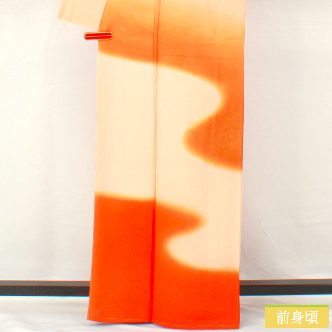 色無地 正絹 身丈164cm 裄丈64.5cm 朱華色(はねずいろ) ボカシ模様 袷 Sランク 橙系 1114001562426
