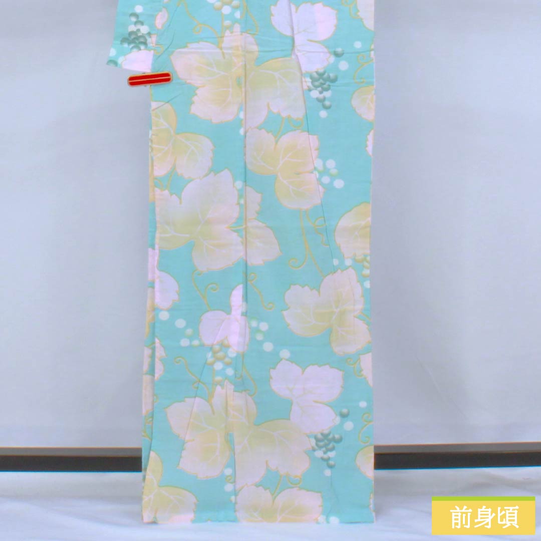 Cotton Yukata, Length 166cm, Sleeve Length 64cm, A Rank, Single Layer, Light Blue, Grape and Ivy Pattern, Product Number: 1118006503524