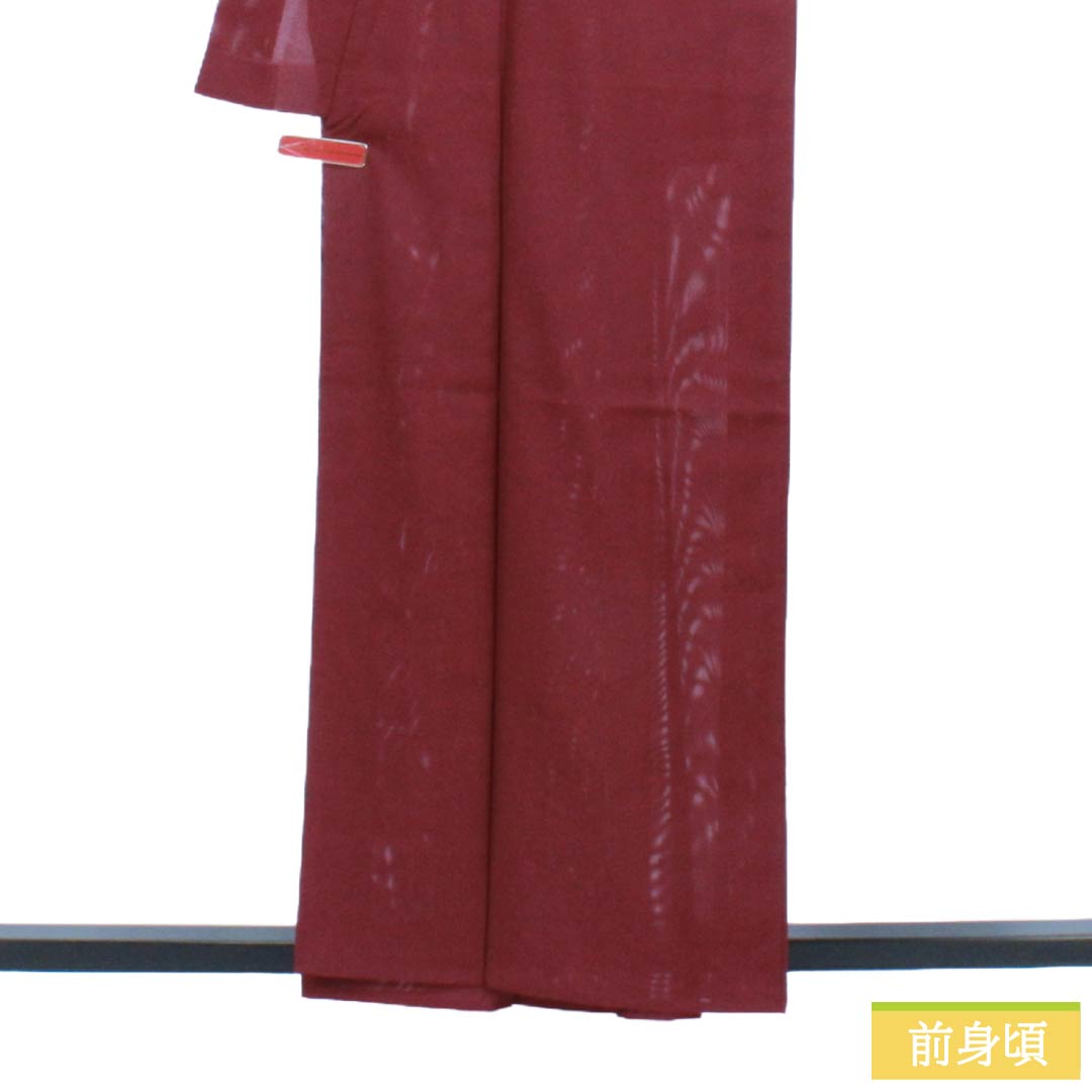 夏物 ポリエステル 色無地 Sランク 身丈159.5cm 裄丈63cm 赤紫色(あかむらさきいろ) 洗える着物 素無地 絽 赤系 1132003872312