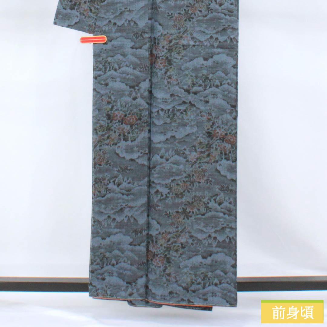 Tsumugi Silk S Rank Length 159.5cm Sleeve Length 66.5cm Murayama Oshima Landscape Pattern With basting thread Lined Navy