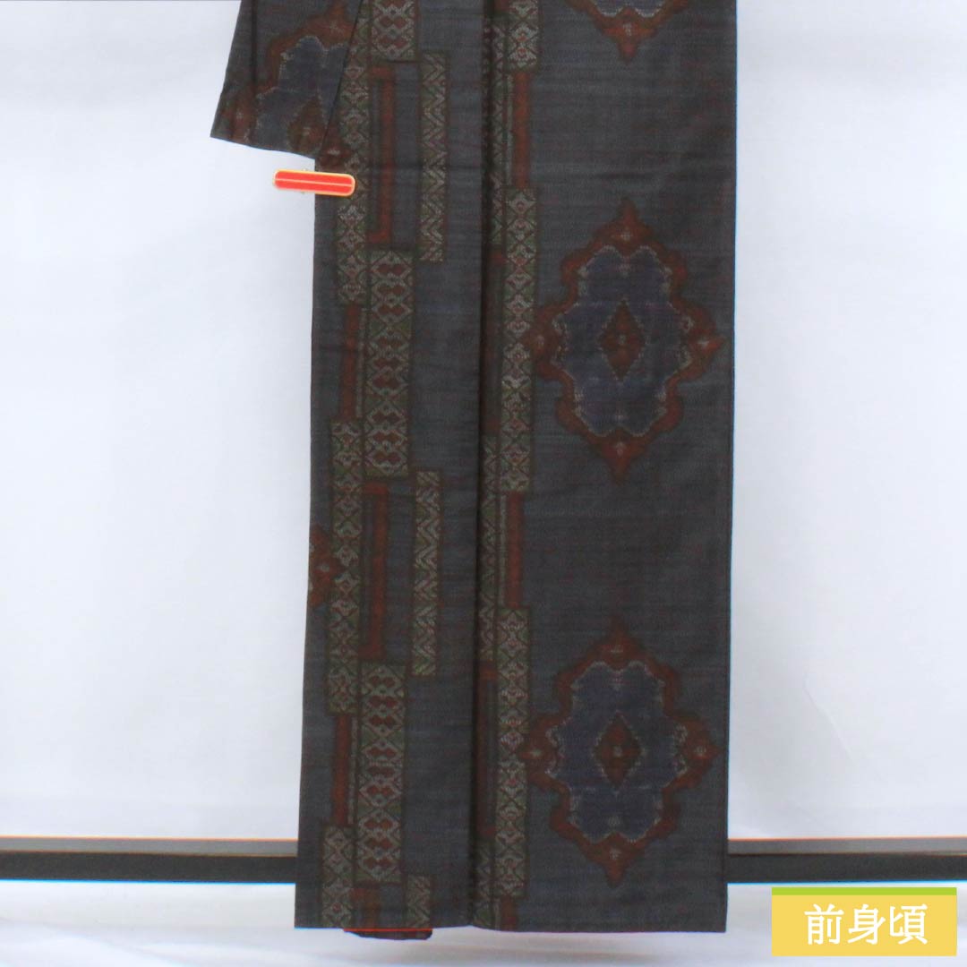 紬 正絹 Sランク 身丈159.5cm 裄丈63cm 紺色(こんいろ) 抽象模様 袷 紺系 1116004162318