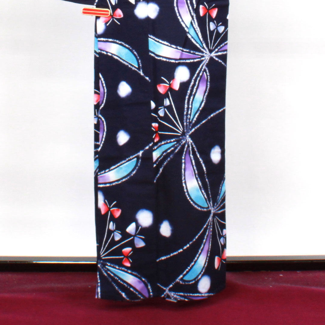 Yukata, dark blue, abstract pattern, cotton, S rank, single layer, length 162cm, sleeve length 66cm, navy blue, 1118003882418