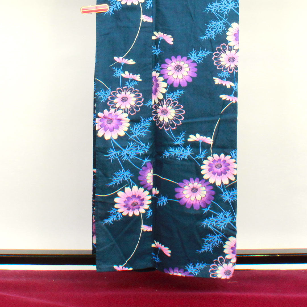 Yukata, deep blue, cosmos, cotton, A rank, single layer, length 163cm, sleeve length 66.5cm, navy blue, 1118000963418