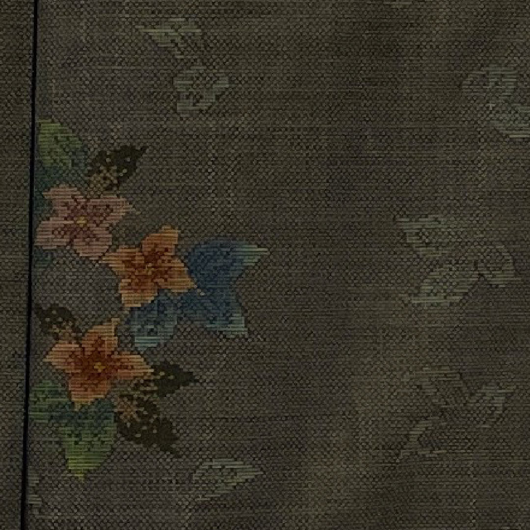 Oshima Tsumugi, Length 167cm, Sleeve Length 64cm, Flower and Leaf Pattern, 7 Marks, Pure Silk, S Rank, Awase, Gray, 1116000892422