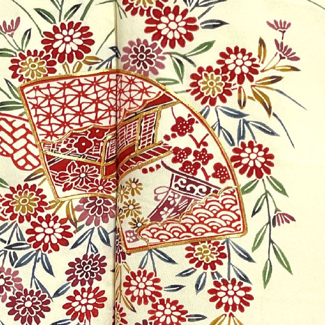 Homongi, lined, length 159cm, sleeve length 62.5cm, Torinoko color, Kyoto Bingata, floral pattern, pure silk, A rank, cream color, 1112001943315