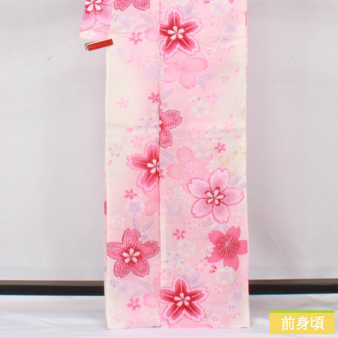 Cotton Yukata, Length 165.5cm, Sleeve Length 65cm, A Rank, Single Layer, Pink/Light Crimson (Asabe Niiro) with Cherry Blossom and Glitter Design, Product Number: 1118006123513