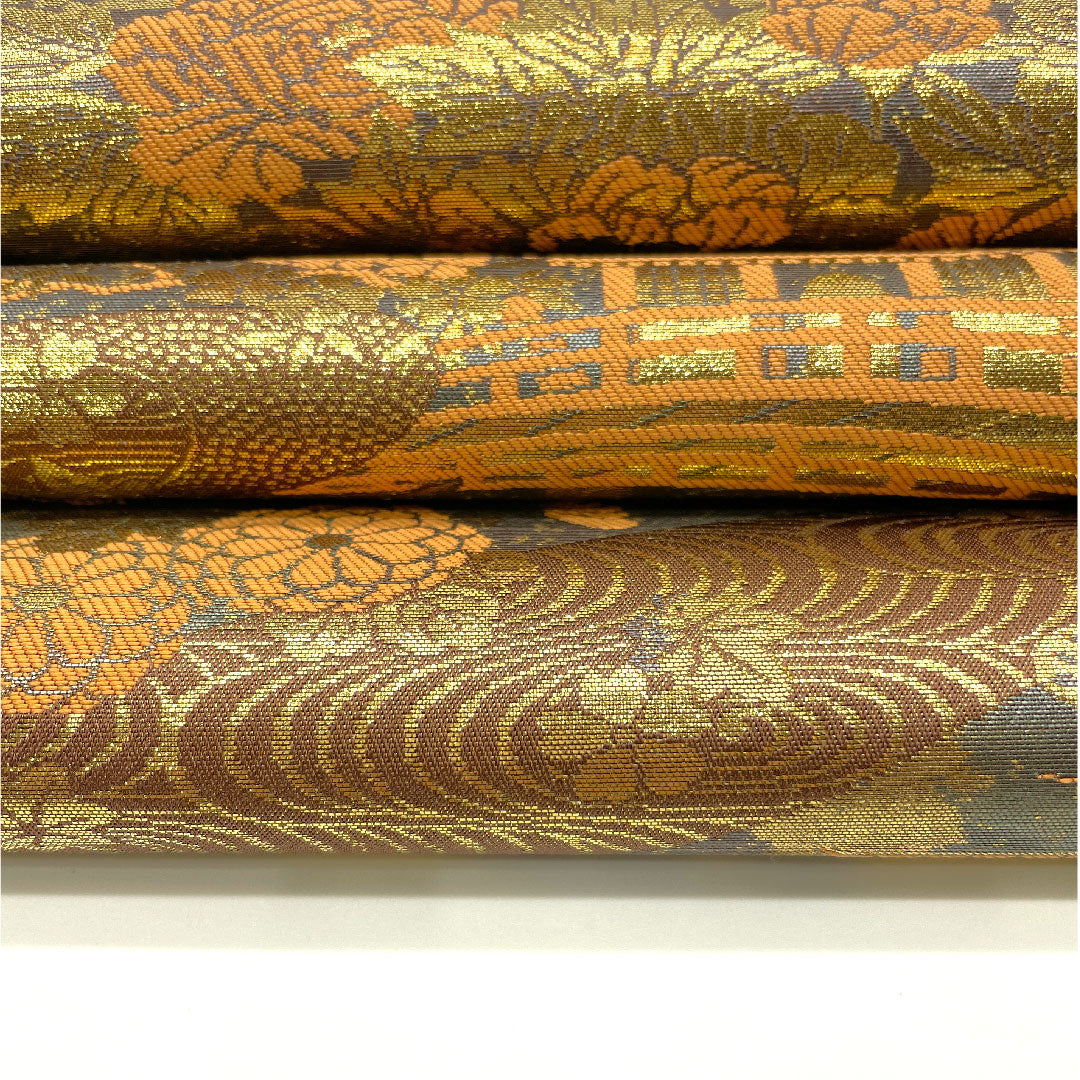 袋帯 手織り 御所絵巻文様 本金箔24金 帯丈432cm 正絹 Aランク 六通 フォーマル 茶系 1123003653314