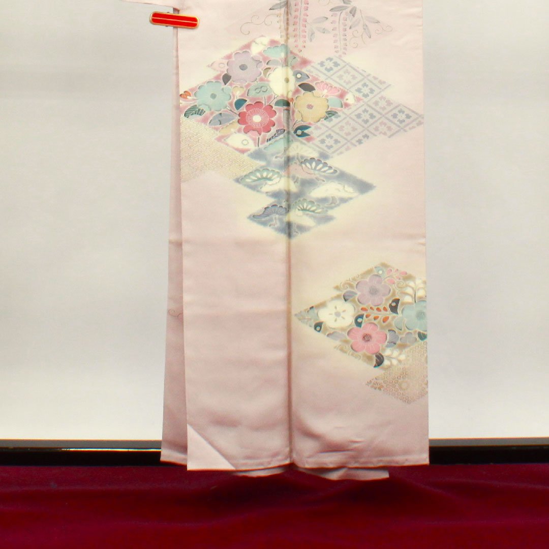 Homongi, pure silk, lined, length 156.5cm, sleeve length 64cm, cherry blossom color, Tsujigahana, five gourds and one-bite, A rank, pink, 1112003113313