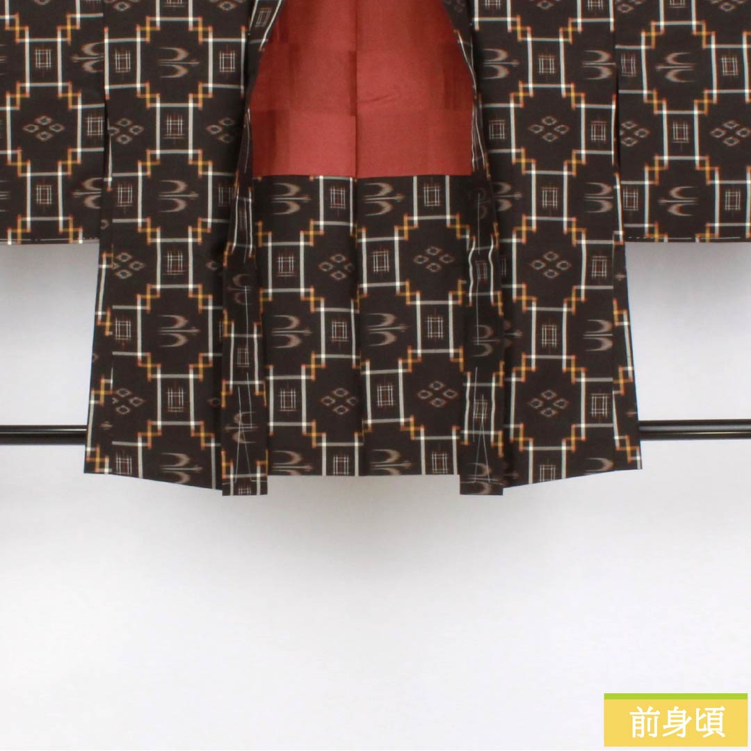 Haori (Japanese traditional kimono jacket) - Polyester, S-rank, Length 73cm, Sleeve Length 62cm, Chestnut-colored, Ryukyu pattern, Tsumugi fabric, Lined, Brown, 1117001292914