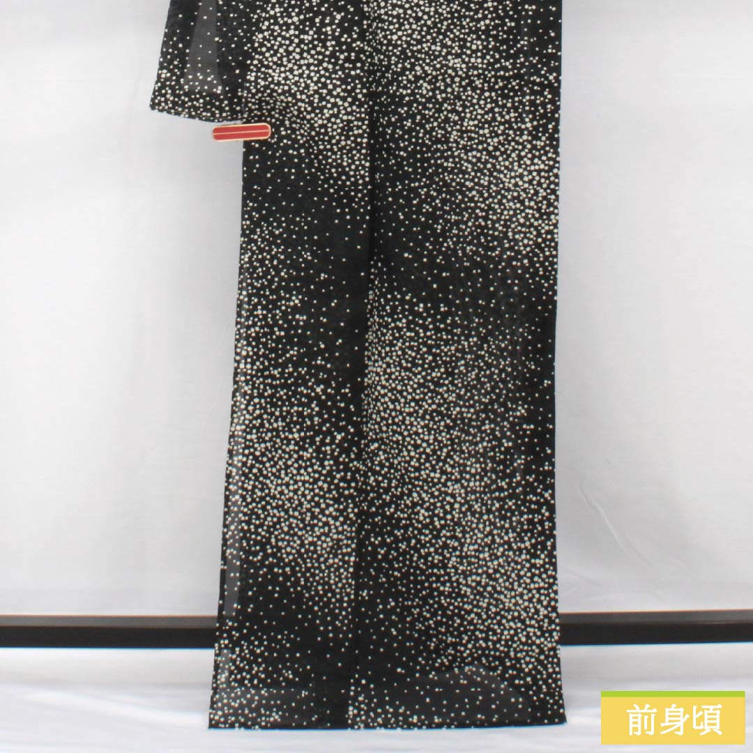 夏物 ポリエステル 小紋 身丈167cm 裄丈67cm ドット 洗える着物 絽 Sランク 黒系 1132001932510