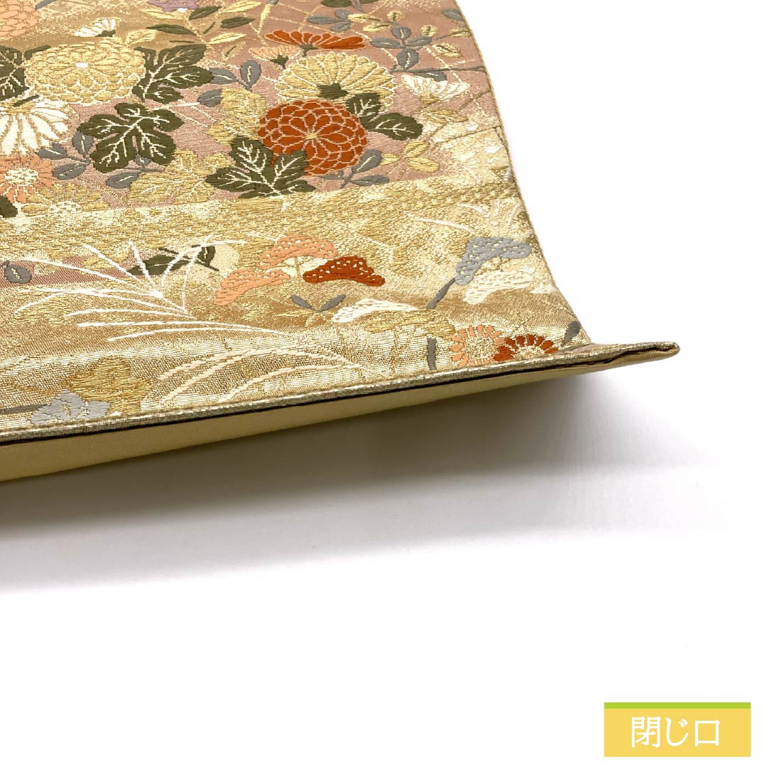 Fukuro Obi, Pure Silk, Four Seasons Flowers, For Tomesode, Length 428cm, S Rank, Six-way, Formal, Gold, 1123014032321
