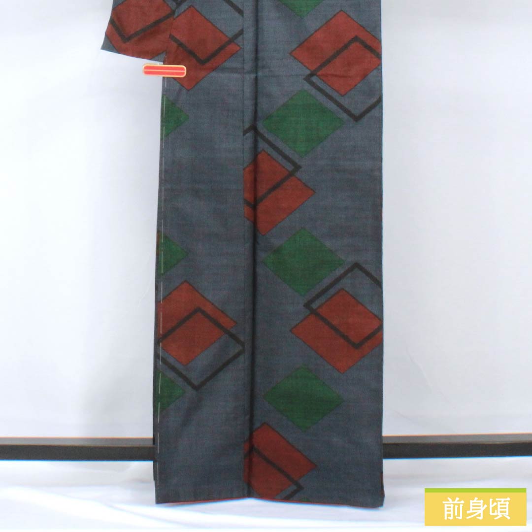 Silk Tsumugi (Japanese kimono), Length 165cm, Sleeve Length 65.5cm, Korean Indigo Blue, Oshima Tsumugi, Ichigen Kasuri Pattern, 7 Marks, S Rank, Lined, Navy Blue, Product Number: 1116003832518