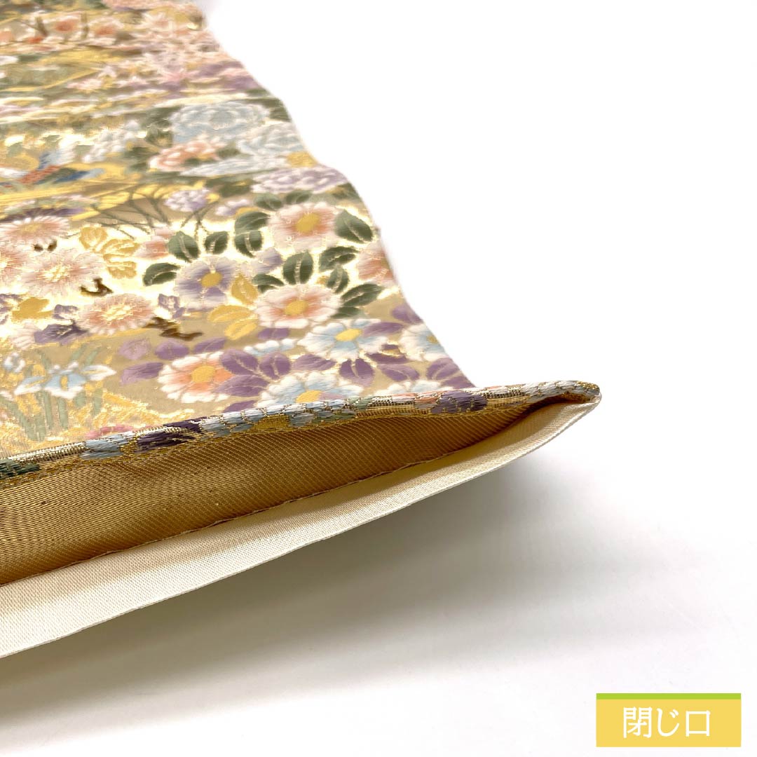 Formal, gold-tone, pure silk obi, A-rank, classic pattern, flower and bird motif for banquets, 436cm long, six-fold obi, suitable for formal wear. Product number: 1123015503321