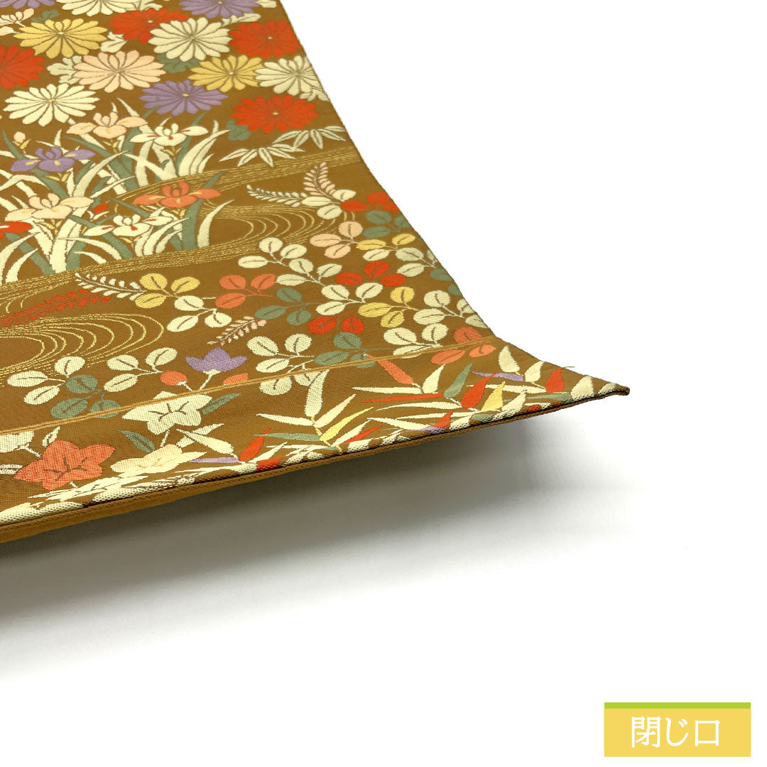 A-Rank Pure Silk Obi with Shoba Weave, Flowing Water and Floral Pattern, Length 432cm, Six-Ply, Semi-Formal, Brown, Product Number: 1123016743314