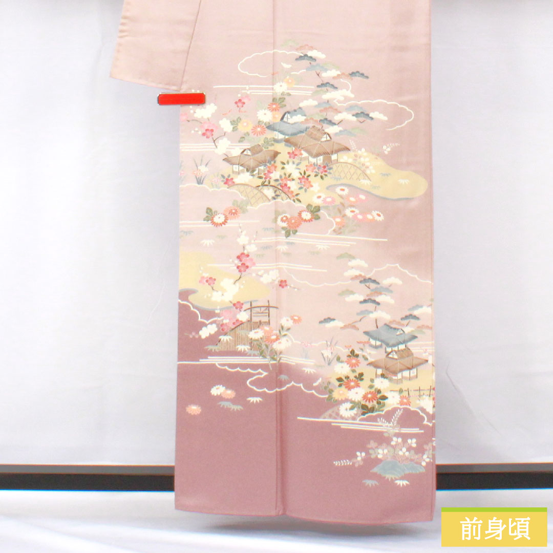 訪問着 正絹 袷 身丈160.5cm 裄丈63cm 白梅色(しらうめいろ) 京友禅 茶屋辻模様 Bランク ピンク系 1112005894413