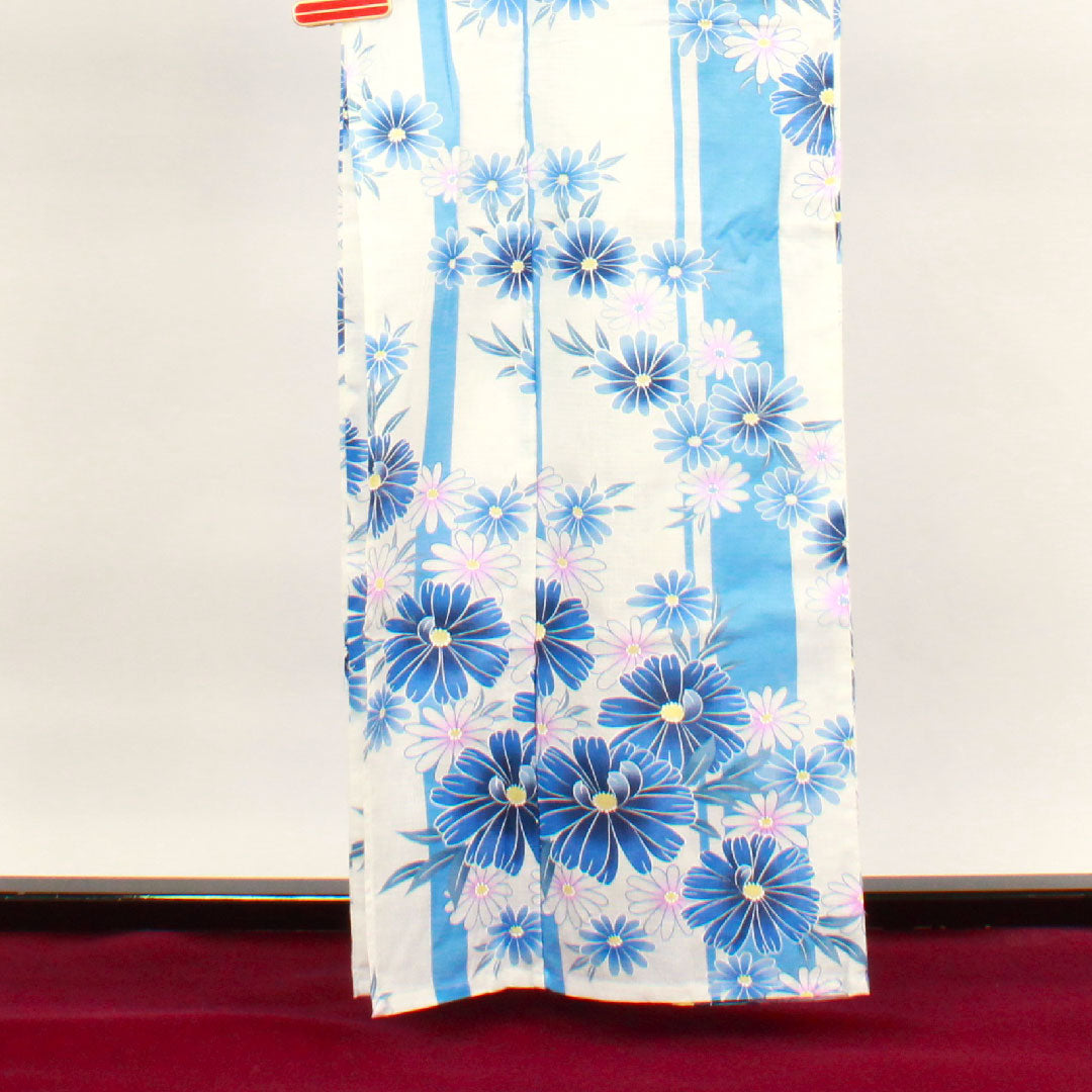 浴衣 草花模様 木綿 Sランク 単衣 身丈161cm 裄丈65.5cm 白系 1118001482411