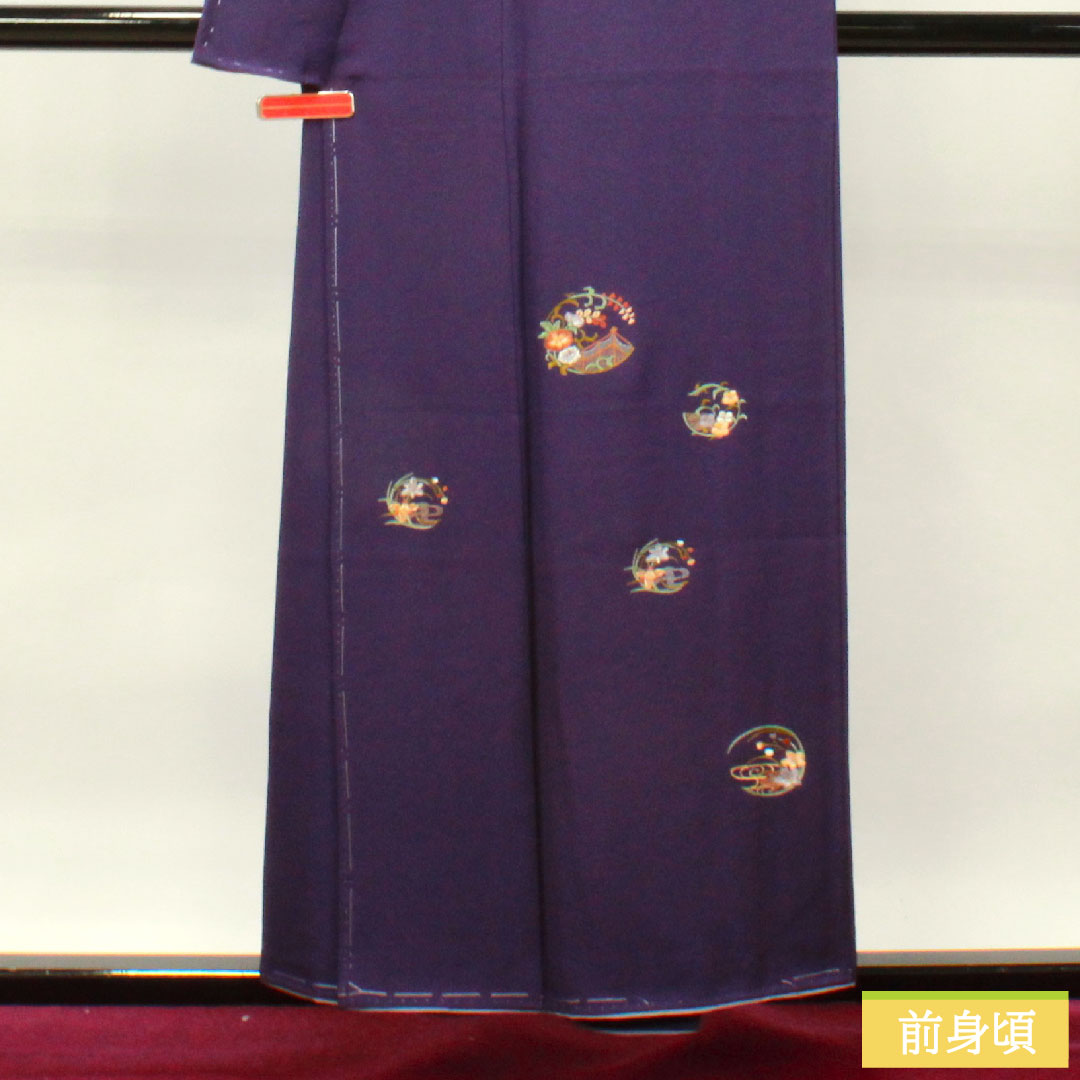 Homongi, pure silk, lined, length 155.5cm, sleeve length 65.5cm, purple, embroidery, basting thread included, unused, S rank, purple, 1112003462320