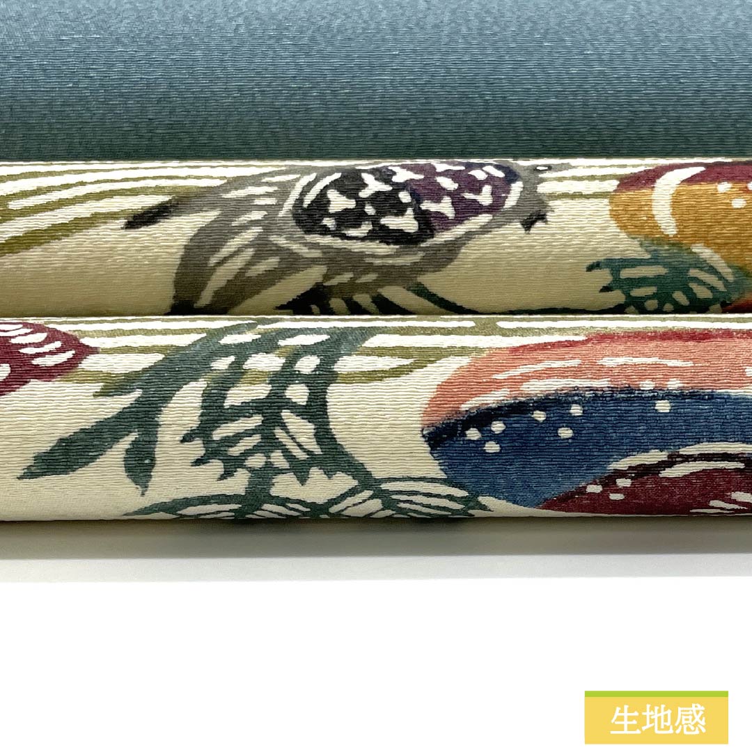 名古屋帯 生成り色(きなりいろ) 京紅型 鳥 紅型調模様 帯丈336cm 正絹 Aランク 六通 カジュアル クリーム系 1124007133315 開き仕立て